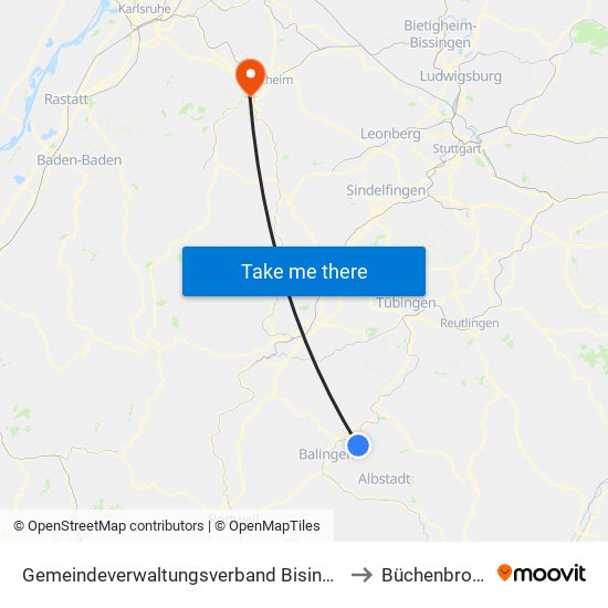 Gemeindeverwaltungsverband Bisingen to Büchenbronn map