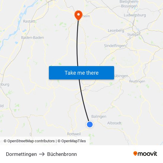 Dormettingen to Büchenbronn map