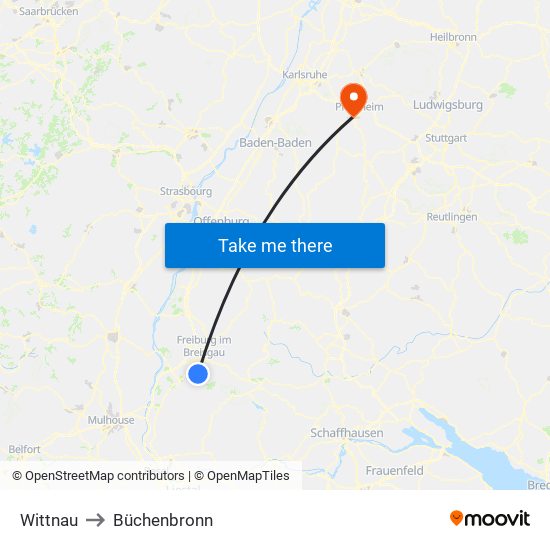 Wittnau to Büchenbronn map