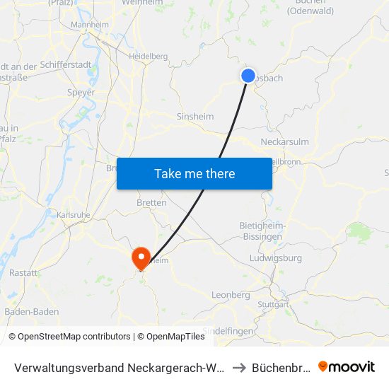 Verwaltungsverband Neckargerach-Waldbrunn to Büchenbronn map