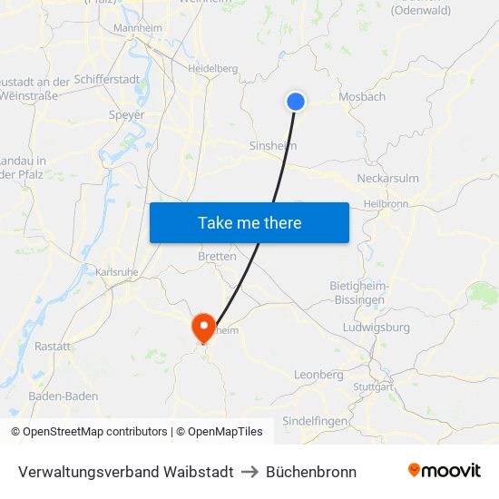 Verwaltungsverband Waibstadt to Büchenbronn map