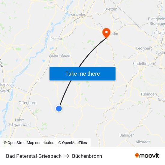 Bad Peterstal-Griesbach to Büchenbronn map