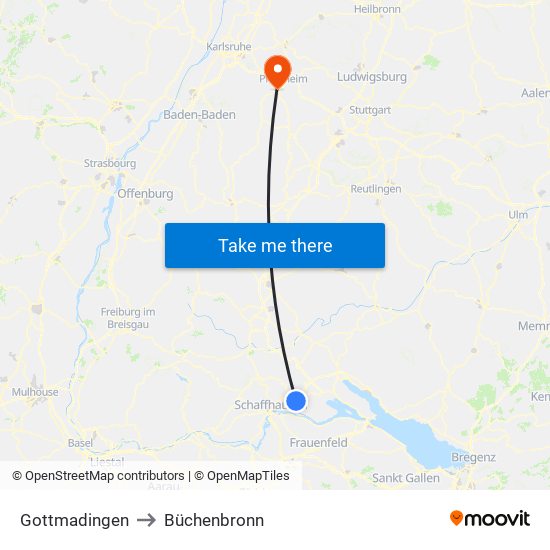 Gottmadingen to Büchenbronn map