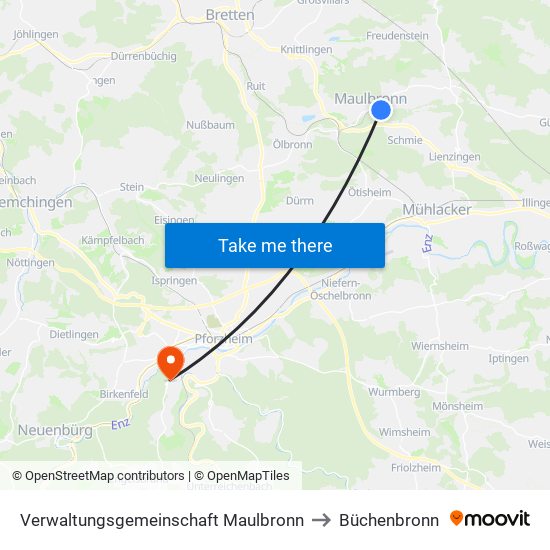 Verwaltungsgemeinschaft Maulbronn to Büchenbronn map