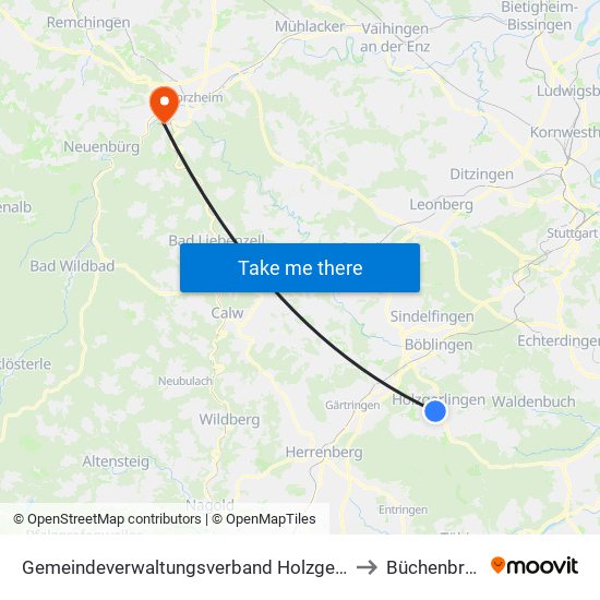 Gemeindeverwaltungsverband Holzgerlingen to Büchenbronn map