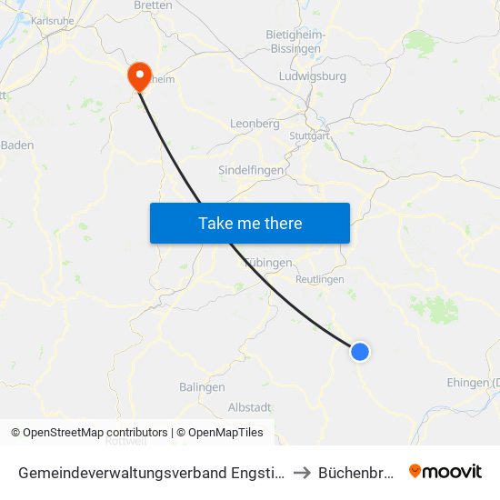 Gemeindeverwaltungsverband Engstingen to Büchenbronn map