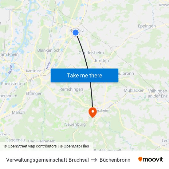 Verwaltungsgemeinschaft Bruchsal to Büchenbronn map