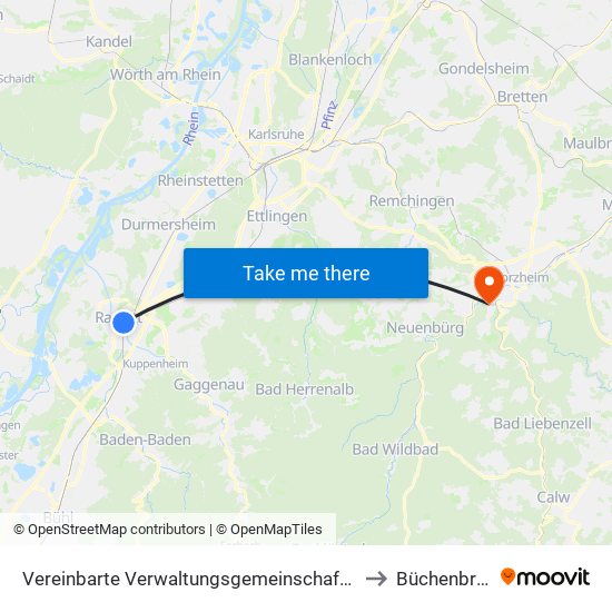 Vereinbarte Verwaltungsgemeinschaft Rastatt to Büchenbronn map