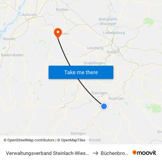 Verwaltungsverband Steinlach-Wiesaz to Büchenbronn map