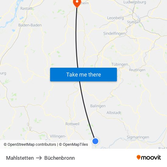 Mahlstetten to Büchenbronn map