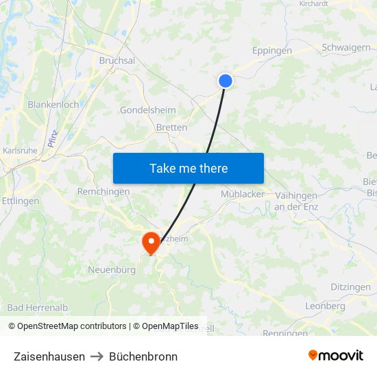 Zaisenhausen to Büchenbronn map