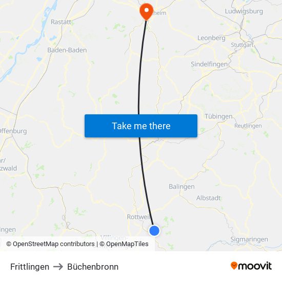 Frittlingen to Büchenbronn map