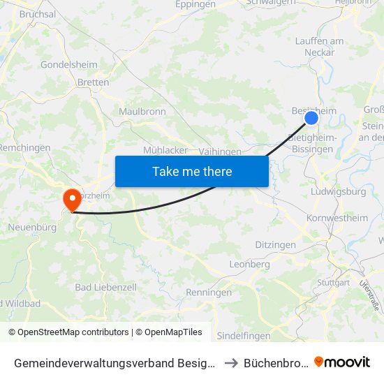 Gemeindeverwaltungsverband Besigheim to Büchenbronn map
