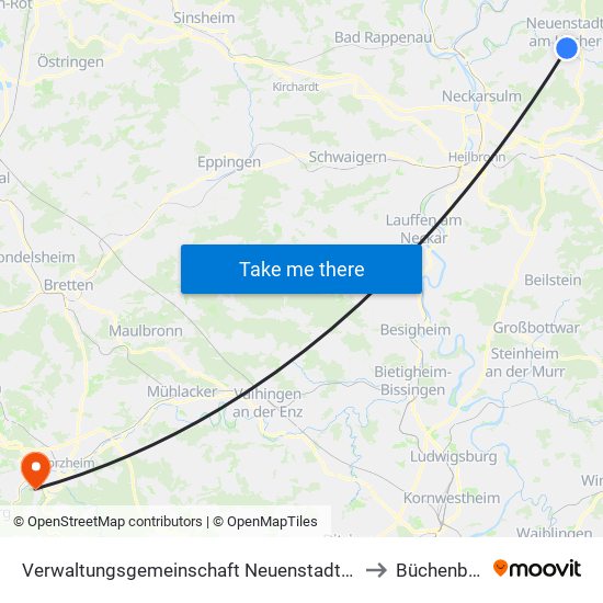 Verwaltungsgemeinschaft Neuenstadt am Kocher to Büchenbronn map