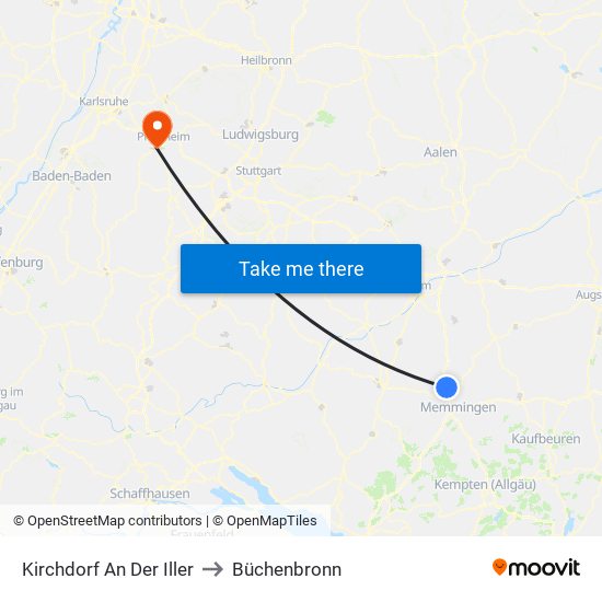 Kirchdorf An Der Iller to Büchenbronn map