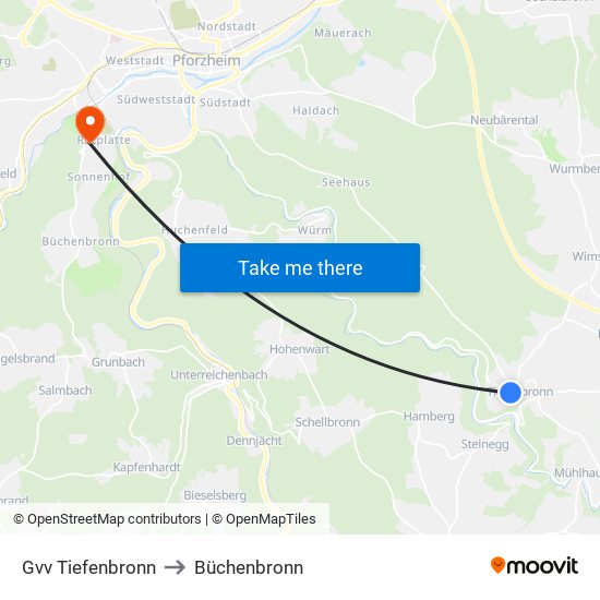Gvv Tiefenbronn to Büchenbronn map