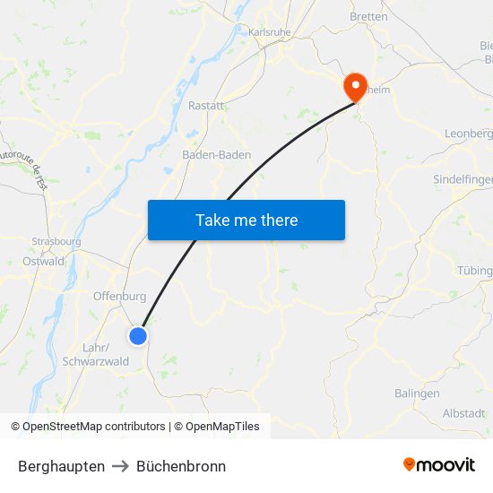 Berghaupten to Büchenbronn map