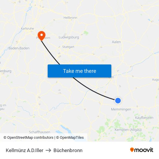 Kellmünz A.D.Iller to Büchenbronn map