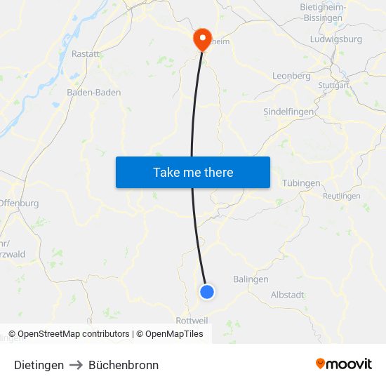 Dietingen to Büchenbronn map