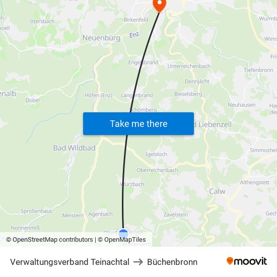 Verwaltungsverband Teinachtal to Büchenbronn map