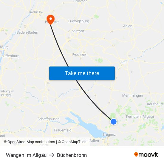 Wangen Im Allgäu to Büchenbronn map