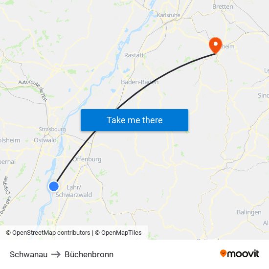 Schwanau to Büchenbronn map