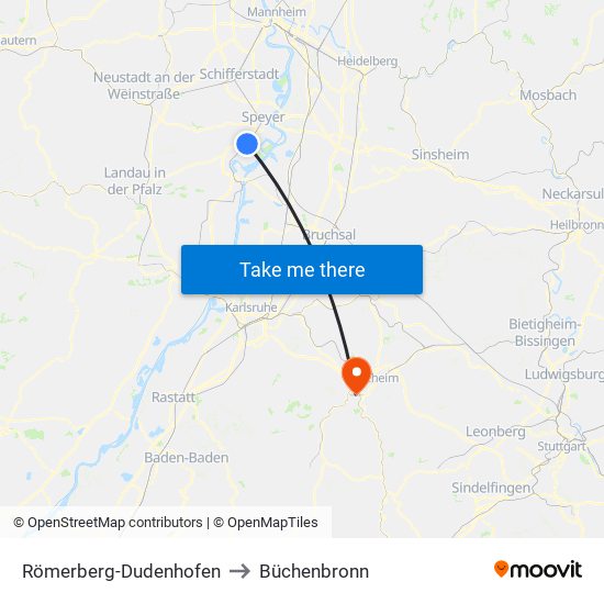 Römerberg-Dudenhofen to Büchenbronn map