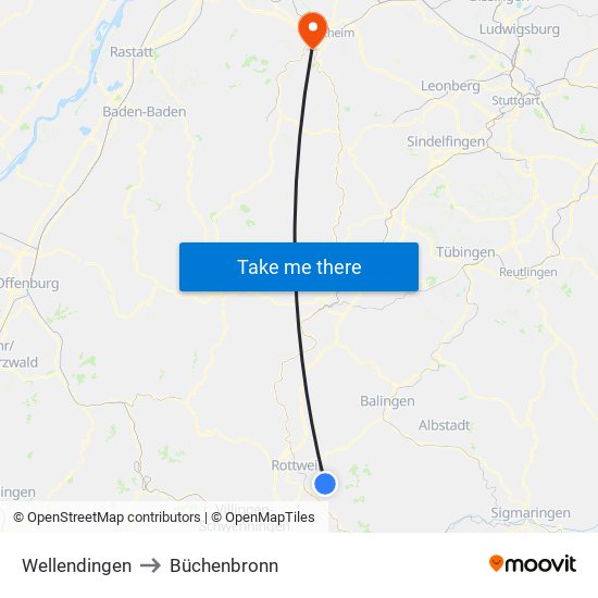 Wellendingen to Büchenbronn map