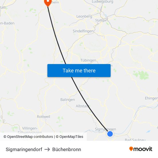 Sigmaringendorf to Büchenbronn map