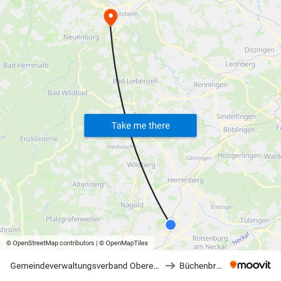 Gemeindeverwaltungsverband Oberes Gäu to Büchenbronn map