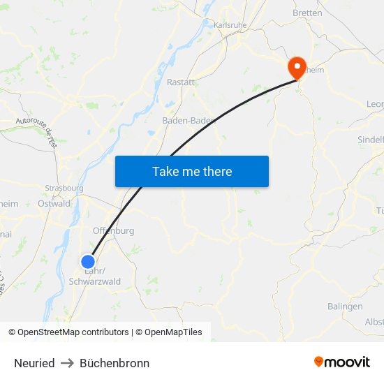 Neuried to Büchenbronn map