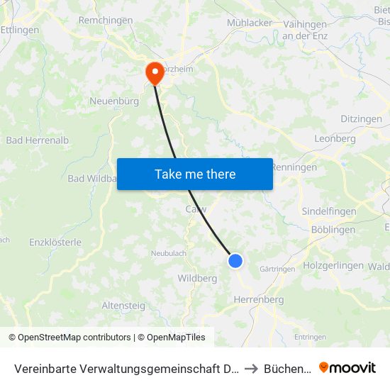 Vereinbarte Verwaltungsgemeinschaft Der Stadt Herrenberg to Büchenbronn map