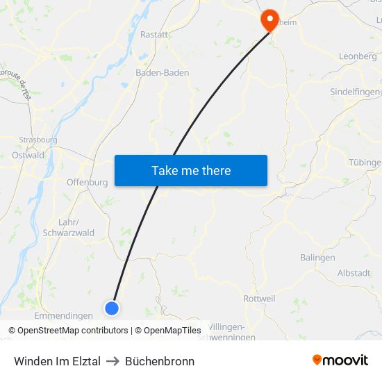 Winden Im Elztal to Büchenbronn map