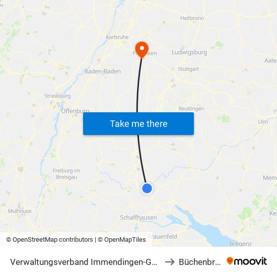 Verwaltungsverband Immendingen-Geisingen to Büchenbronn map