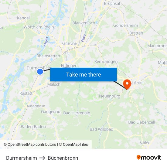 Durmersheim to Büchenbronn map