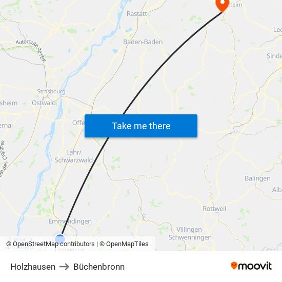 Holzhausen to Büchenbronn map