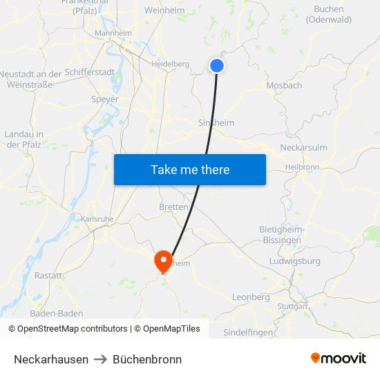 Neckarhausen to Büchenbronn map