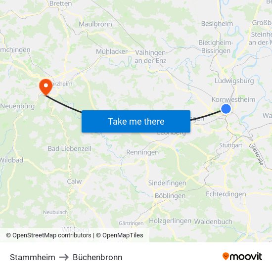 Stammheim to Büchenbronn map