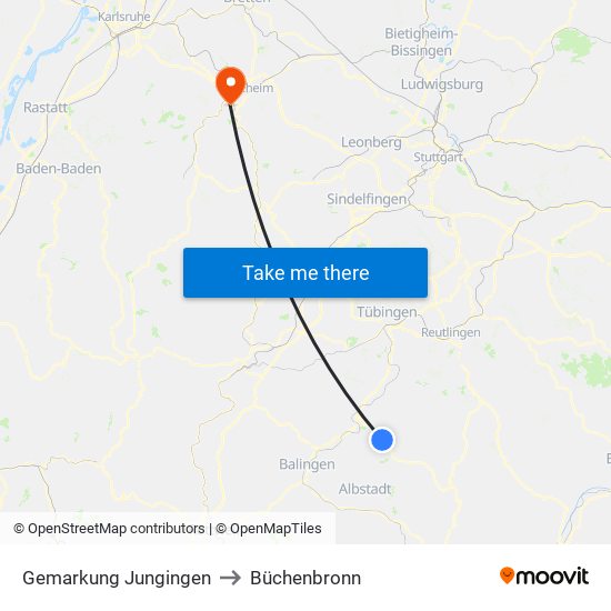 Gemarkung Jungingen to Büchenbronn map