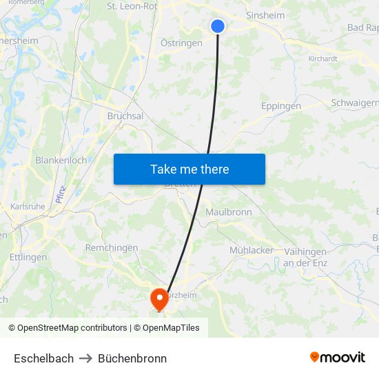Eschelbach to Büchenbronn map