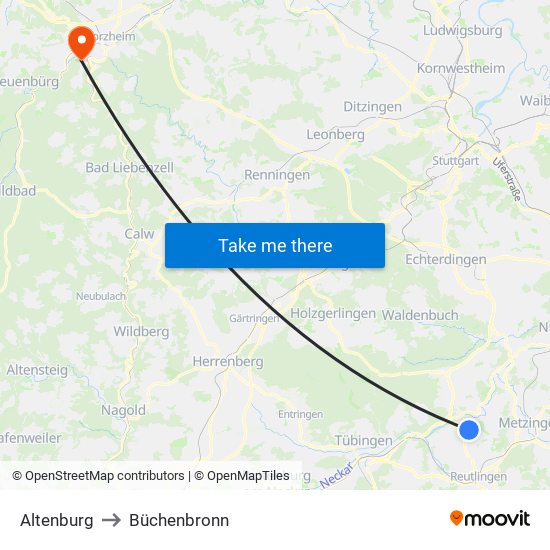 Altenburg to Büchenbronn map