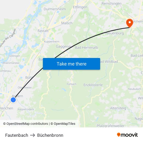 Fautenbach to Büchenbronn map
