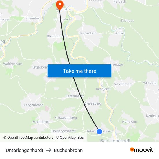 Unterlengenhardt to Büchenbronn map