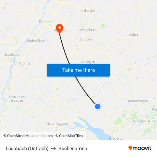Laubbach (Ostrach) to Büchenbronn map