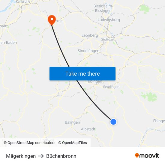 Mägerkingen to Büchenbronn map