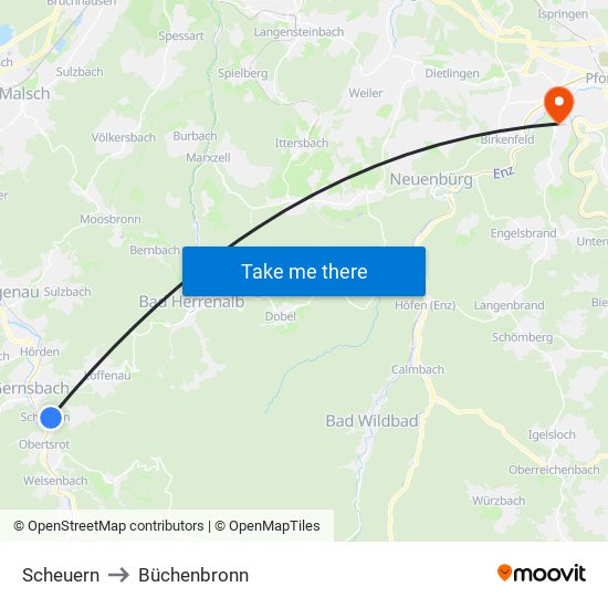 Scheuern to Büchenbronn map