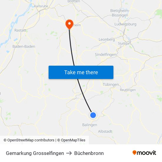 Gemarkung Grosselfingen to Büchenbronn map