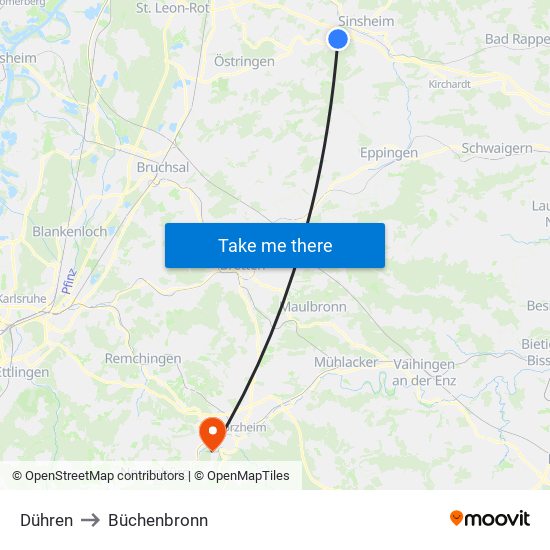 Dühren to Büchenbronn map
