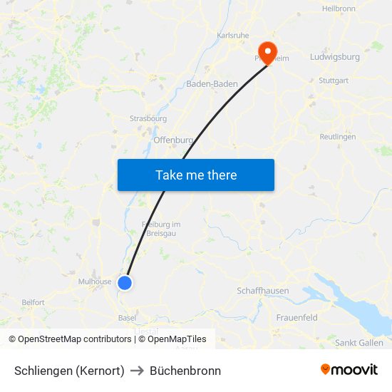 Schliengen (Kernort) to Büchenbronn map