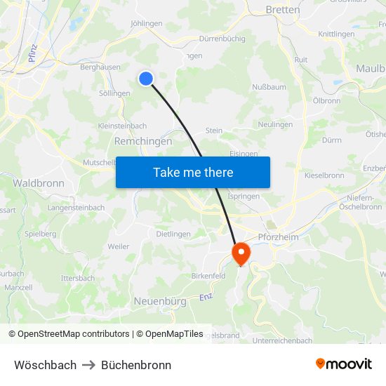 Wöschbach to Büchenbronn map